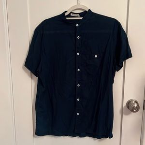 Industry of All Nations Madras Mao shirt in indigo blue (12 dips)